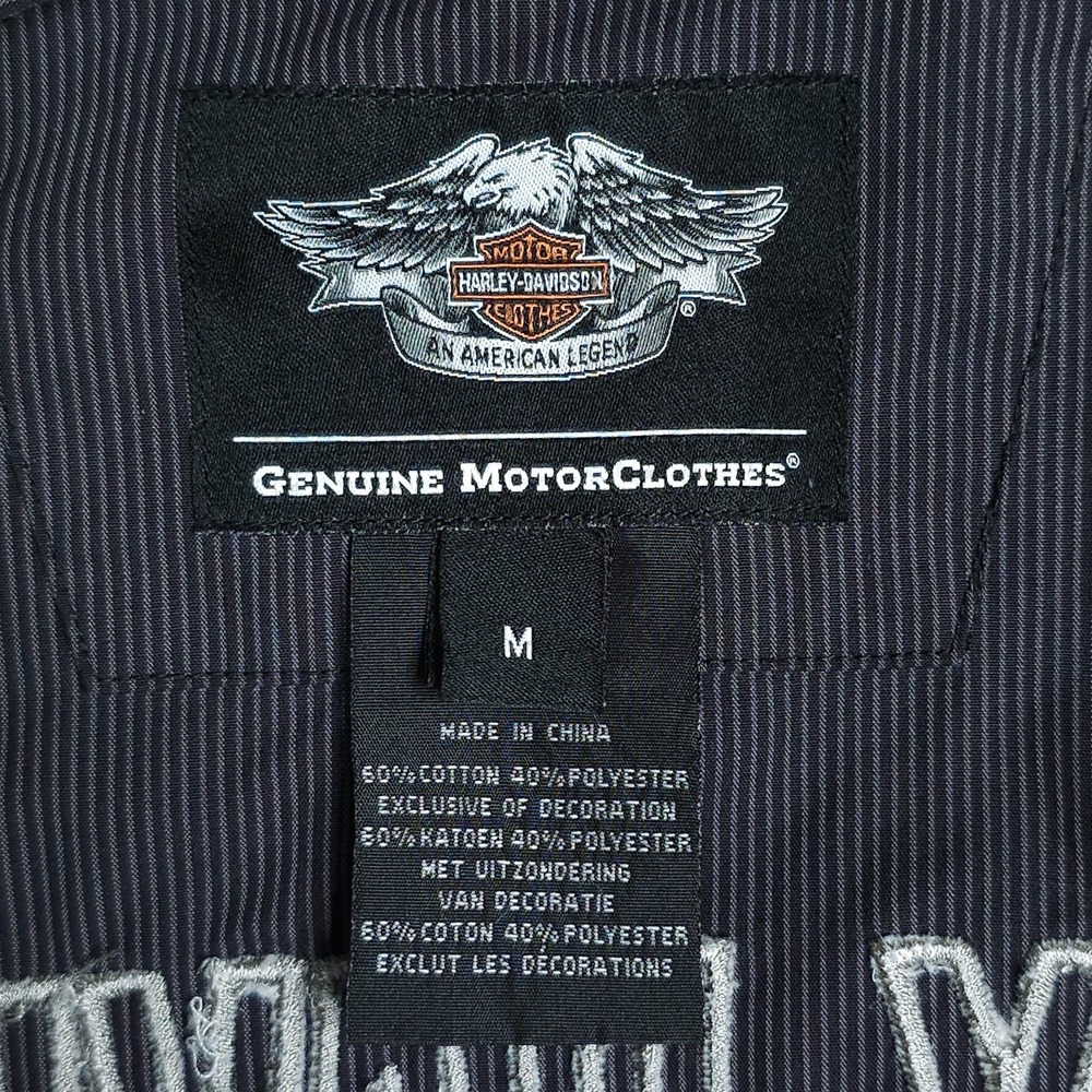 Harley Davidson Button Up Shirt Mens Medium Black Pinstripe Embroidered Logo - Picture 7 of 9